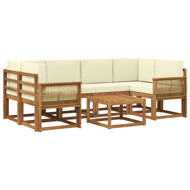 Outdoor-sofagarnitur Mit Kissen 7 Pcs Natur Und Creme Polyester Vidaxl