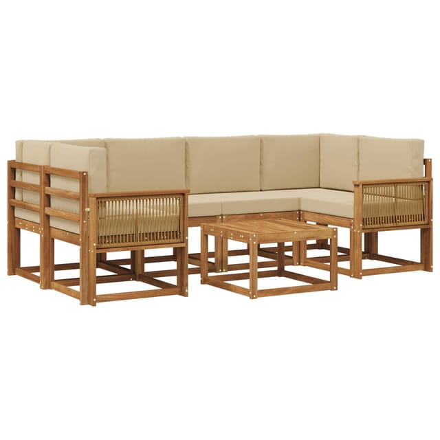Outdoor-sofagarnitur Mit Kissen 7 Pcs Natur Und Beige Polyester Vidaxl