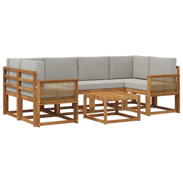 Outdoor-sofagarnitur 7 Pcs Natürlich Und Hellgrau Polyester Vidaxl