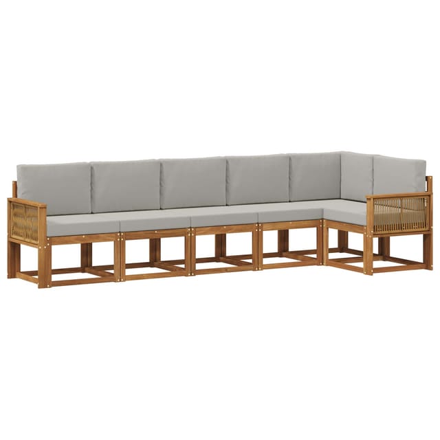 Outdoor-sofagarnitur 6 Pcs Natürlich Und Hellgrau Polyester Vidaxl