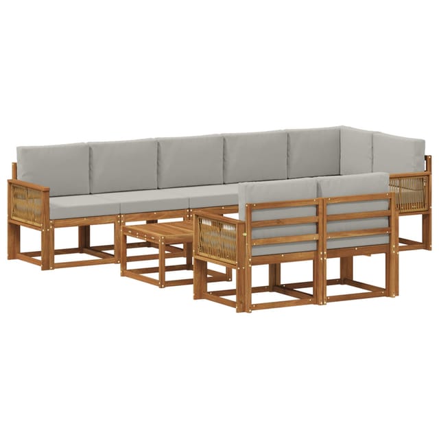 Outdoor-sofagarnitur 9 Pcs Natürlich Und Hellgrau Polyester Vidaxl