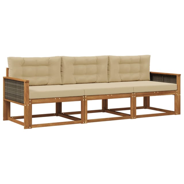 Outdoor-sofagarnitur Mit Kissen 3 Pcs Natur Und Beige Vidaxl