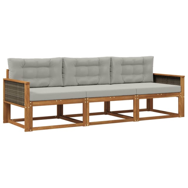 Outdoor-sofagarnitur Mit Kissen 3 Pcs Natur Und Hellgrau Vidaxl