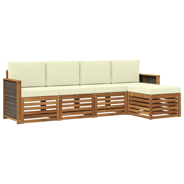 Outdoor-sofagarnitur Mit Kissen 5 Pcs Natur Und Creme Vidaxl