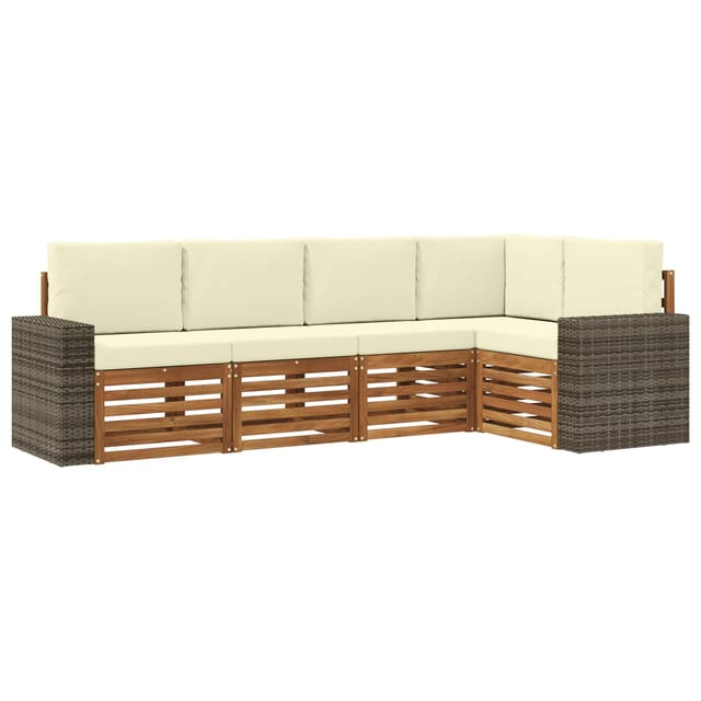 Ecksofa Set Mit Kissen 5 Pcs Natur Und Creme Massivholz Akazie Vidaxl