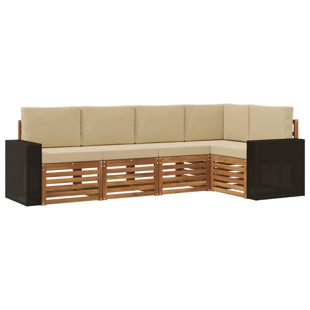 Ecksofa Set Mit Kissen 5 Pcs Natur Und Beige Massivholz Akazie Vidaxl