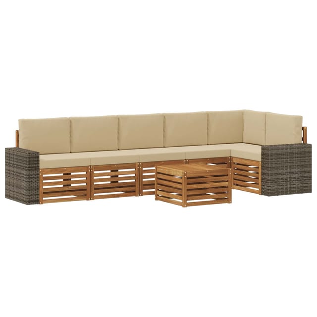 Ecksofa Set Mit Kissen 7 Pcs Natur Und Beige Massivholz Akazie Vidaxl