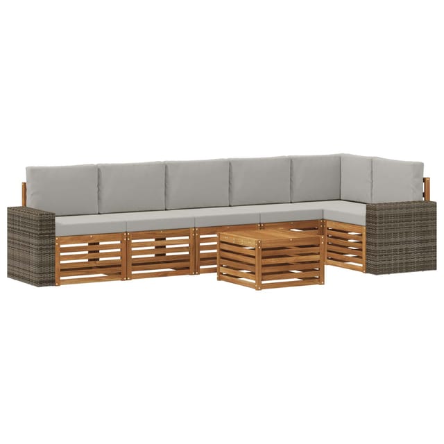 Ecksofa Set 7 Pcs Natürlich Und Hellgrau Massivholz Akazie Vidaxl