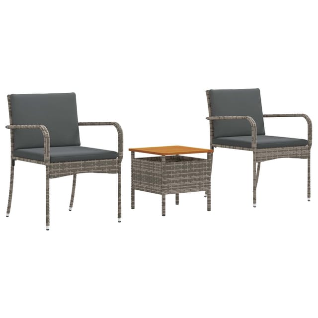 Garten Bistro Set Mit Kissen 3-teilig Grau Poly-rattan Vidaxl