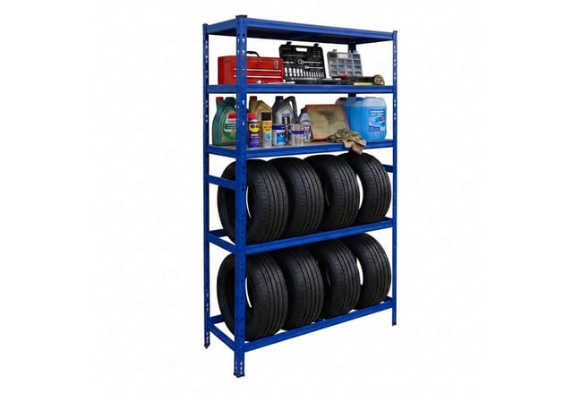 Relaxdays Reifenregal Für 8 Reifen, Hxbxt 210 X 110 X 40 Cm, 750 Kg, Stahl, Stecksystem, Reifenlager Werkstatt, Blau