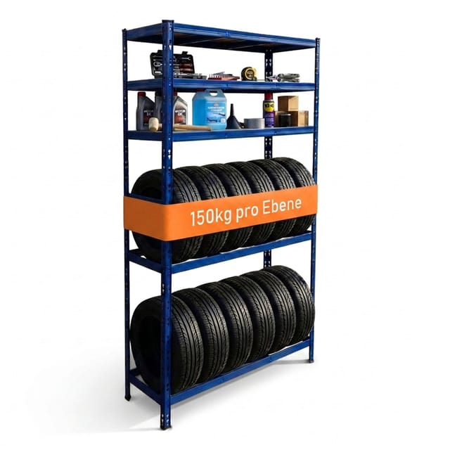Relaxdays Reifenregal Für 12 Reifen, Hxbxt 210 X 120 X 40 Cm, 750 Kg, Stahl, Stecksystem, Reifenlager Werkstatt, Blau