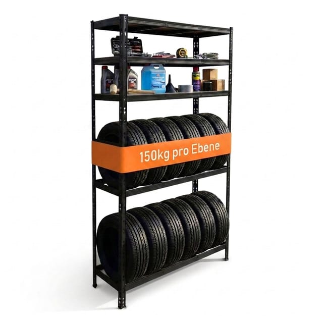 Relaxdays Reifenregal Für 12 Reifen, Hxbxt 210 X 120 X 40 Cm, 750 Kg, Stahl, Stecksystem, Reifenlager Werkstatt, Schwarz