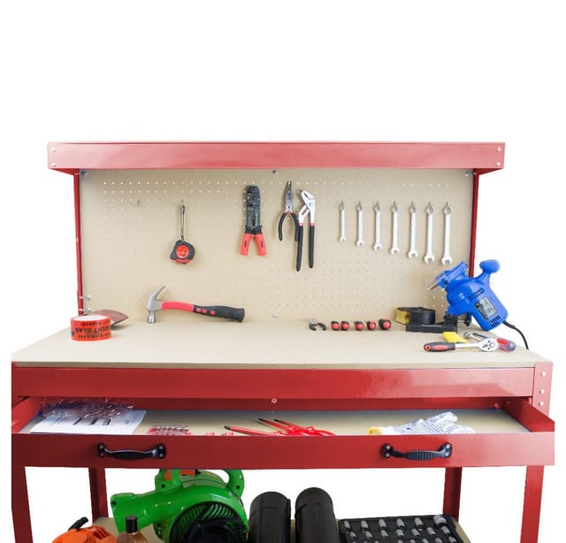 Bituxx - Werktisch Werkbank Arbeitstisch Arbeitsplatte Lochwand Schublade Werkstatt Kompakte Werkbank Mit 115 X 55 X 140 Cm Rot