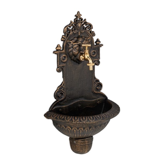 Wandbrunnen, Wasserspeier, Waschbecken & Wasserhahn, Gartenbrunnen Hbt 61 X 35 X 18 Cm, Gusseisen, Bronze - Relaxdays