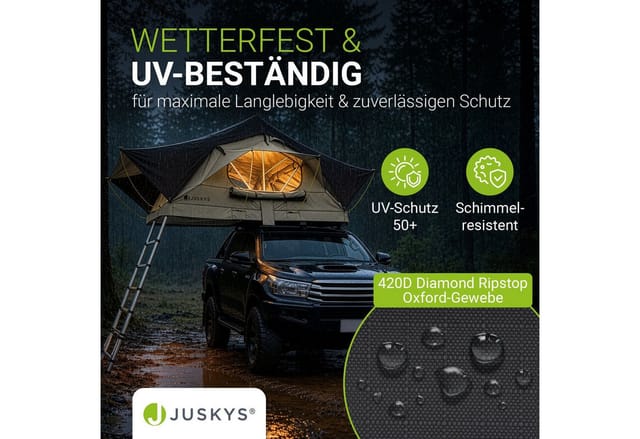 JUSKYS Autodachzelt Lago 140 x 240 cm (schwarz / khaki)