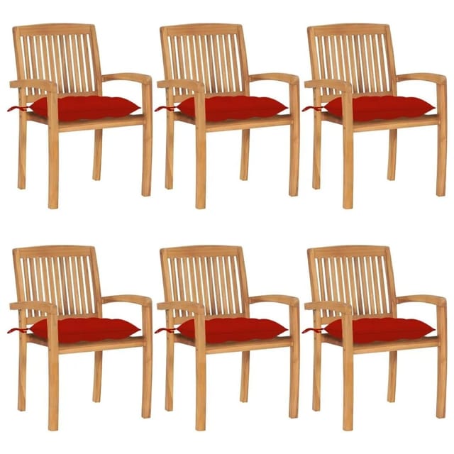 vidaXL Stapelbare Gartenstühle mit Kissen 6 Stk Massivholz Teak 3073273