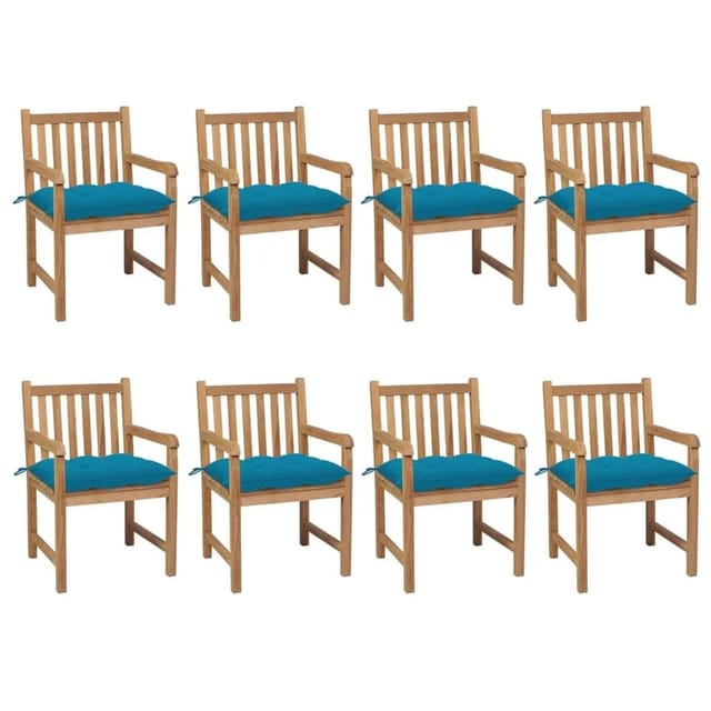 vidaXL Gartenstühle 8 Stk mit Hellblauen Kissen Massivholz Teak 3073077