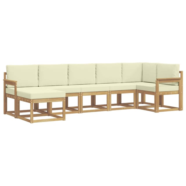 vidaXL Outdoor-Sofagarnitur mit Kissen 7-Tlg Weiß und Creme Polyester 3387934