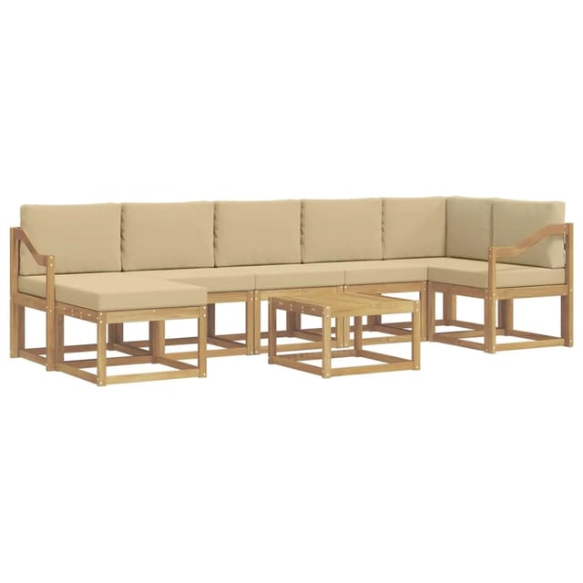 vidaXL Outdoor-Sofagarnitur mit Kissen 8-Tlg Weiß und Beige Polyester 3387997