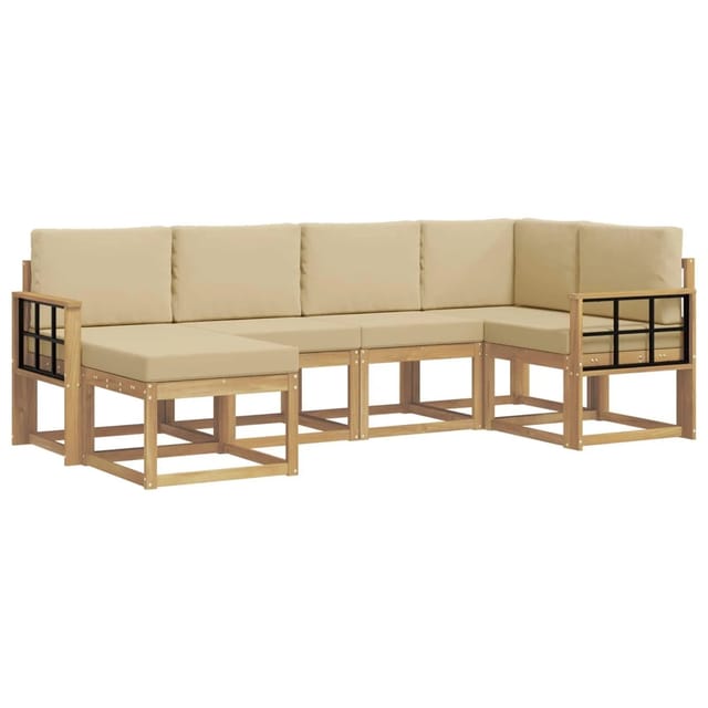 vidaXL Outdoor-Sofagarnitur mit Kissen 6-Tlg Weiß und Beige Polyester 3387887