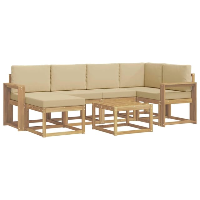 vidaXL Outdoor-Sofagarnitur 7-Tlg Weiß und Beige Massivholz Akazie 3387917