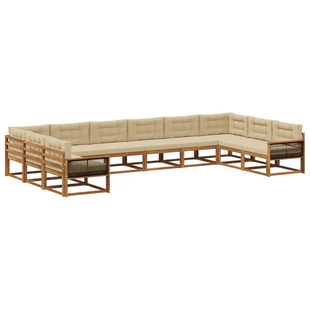 vidaXL Outdoor-Sofagarnitur mit Kissen 10 Stk Natur und Beige 3382926