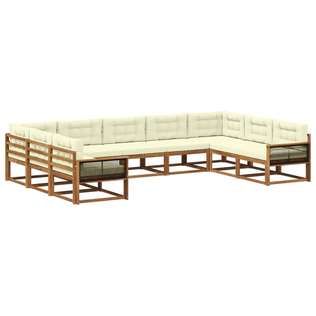 vidaXL Outdoor-Sofagarnitur mit Kissen 9 Stk Natur und Creme 3382883
