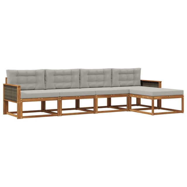 vidaXL Outdoor-Sofagarnitur mit Kissen 5 Stk Natur und Hellgrau 3382479