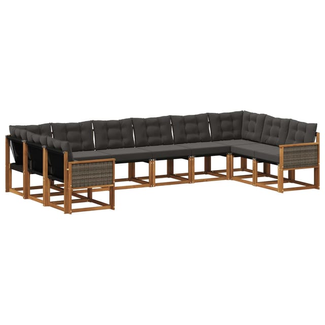 vidaXL Outdoor-Sofagarnitur mit Kissen 10 Stk Natur und Schwarz 3382236