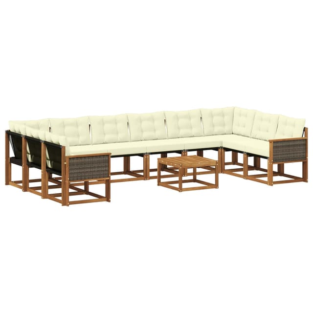 vidaXL Outdoor-Sofagarnitur mit Kissen 11 Stk Natur und Creme 3382250