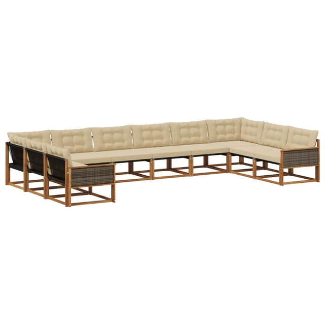 vidaXL Outdoor-Sofagarnitur mit Kissen 10 Stk Natur und Beige 3381709
