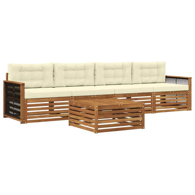 vidaXL Outdoor-Sofagarnitur mit Kissen 5 Stk Natur und Creme 3382993