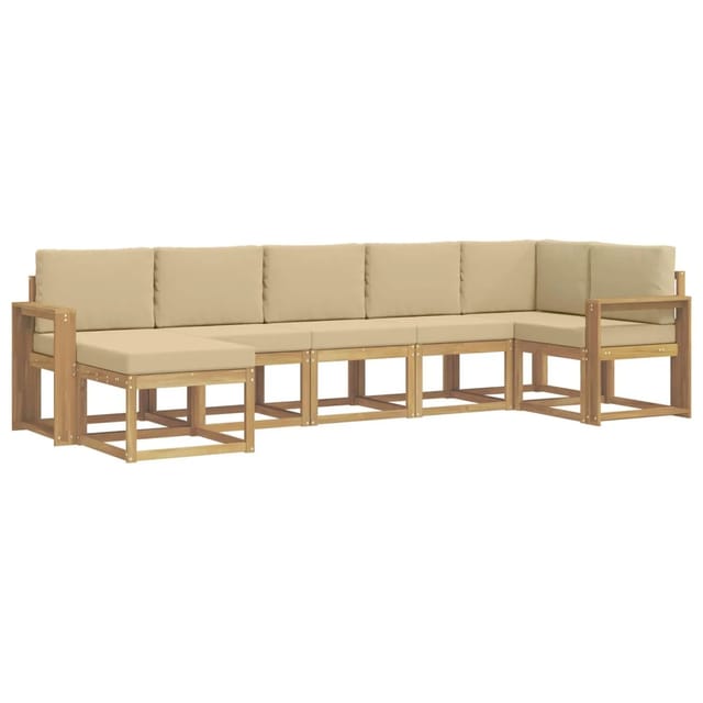 vidaXL Outdoor-Sofagarnitur mit Kissen 7-Tlg Weiß und Beige Polyester 3387952