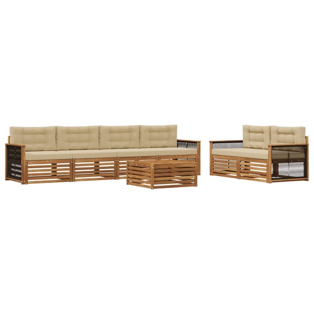 vidaXL Outdoor-Sofagarnitur mit Kissen 7 Stk Natur und Beige 3383056