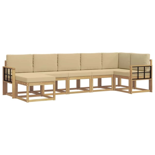 vidaXL Outdoor-Sofagarnitur mit Kissen 7-Tlg Weiß und Beige Polyester 3387957