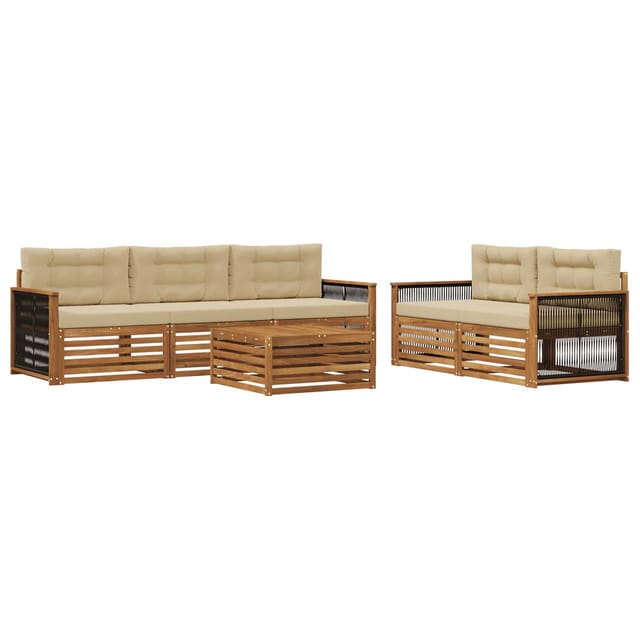 vidaXL Outdoor-Sofagarnitur mit Kissen 6 Stk Natur und Beige 3383026