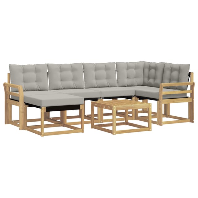 vidaXL Outdoor-Sofagarnitur mit Kissen 7-Tlg Weiß und Hellgrau 3389669