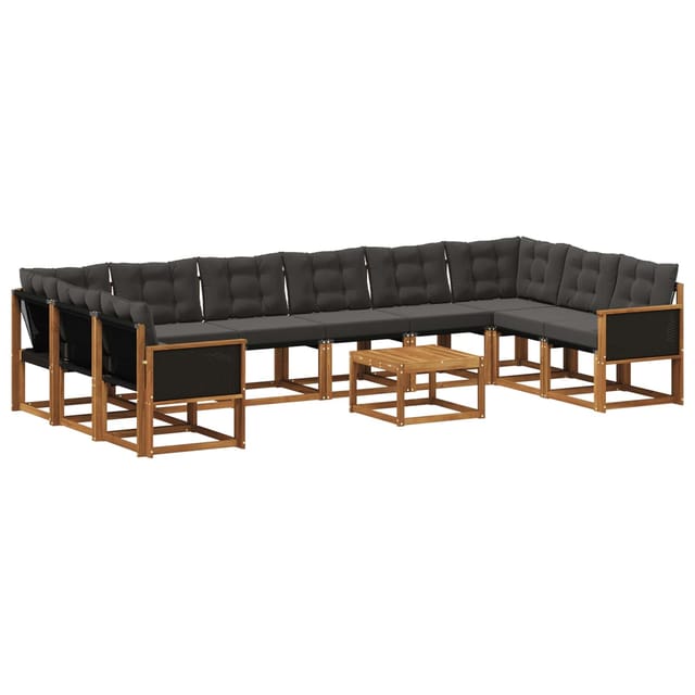 vidaXL Outdoor-Sofagarnitur mit Kissen 11 Stk Natur und Schwarz 3382248