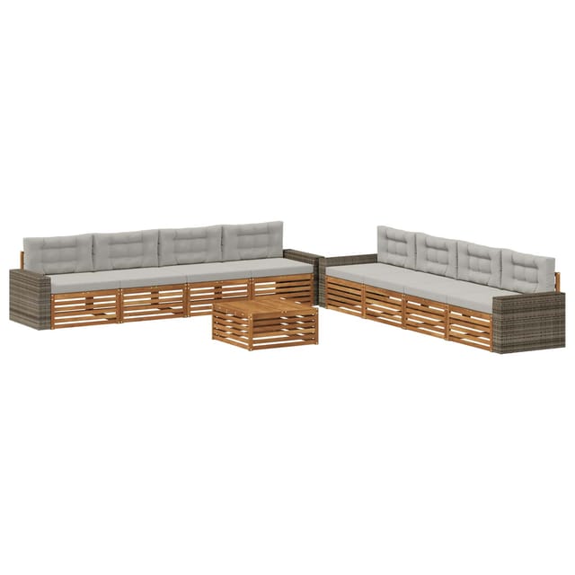 vidaXL Outdoor-Sofagarnitur 9 Stk Natur und Hellgrau Polyester 3383189