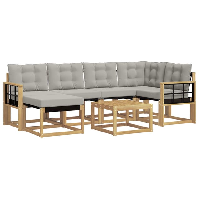 vidaXL Outdoor-Sofagarnitur mit Kissen 7-Tlg Weiß und Hellgrau 3389673