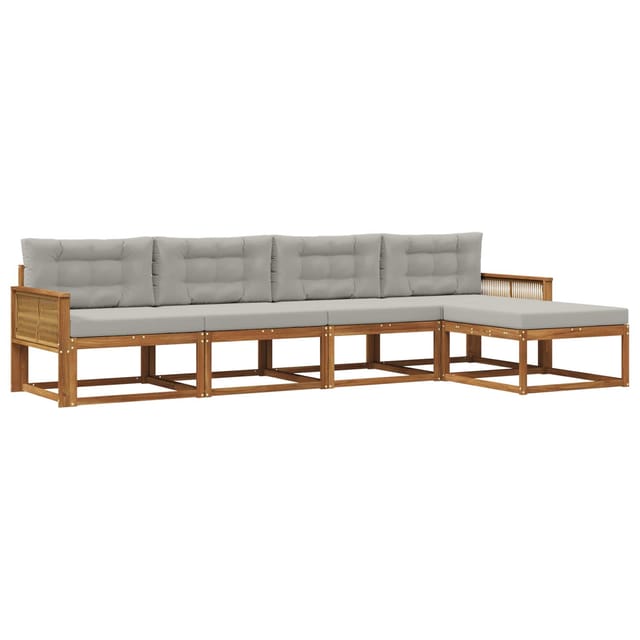 vidaXL Outdoor-Sofagarnitur mit Kissen 5 Stk Natur und Hellgrau 3382489