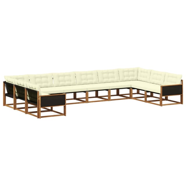 vidaXL Outdoor-Sofagarnitur mit Kissen 10 Stk Natur und Creme 3381702