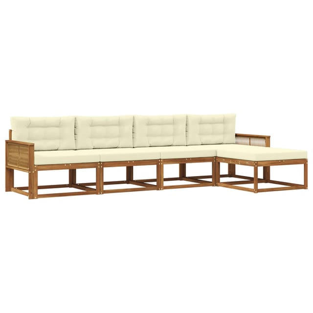 vidaXL Outdoor-Sofagarnitur mit Kissen 5 Stk Natur und Creme 3382488