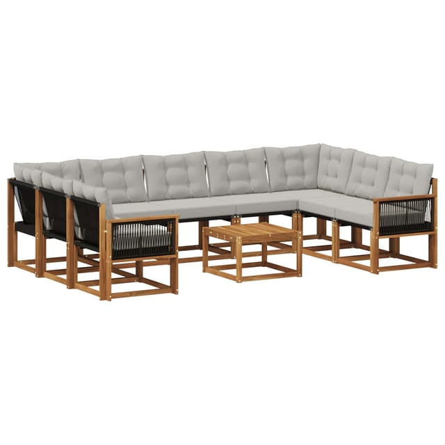 vidaXL Outdoor-Sofagarnitur mit Kissen 10 Stk Natur und Hellgrau 3382223