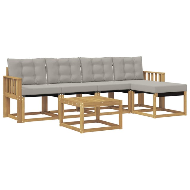 vidaXL Outdoor-Sofagarnitur mit Kissen 6-Tlg Weiß und Hellgrau 3389401