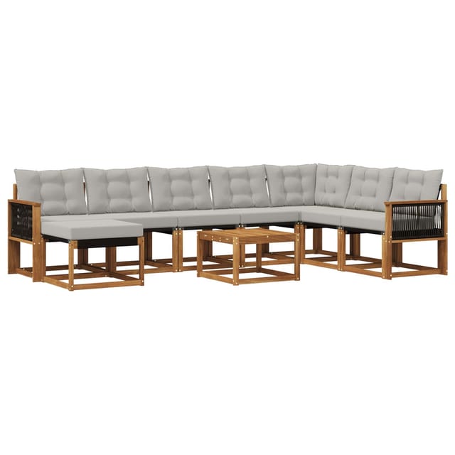 vidaXL Outdoor-Sofagarnitur mit Kissen 9 Stk Natur und Hellgrau 3382159