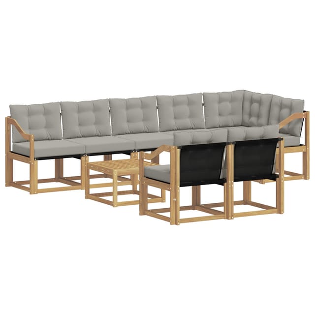 vidaXL Outdoor-Sofagarnitur mit Kissen 9-Tlg Weiß und Hellgrau 3389629