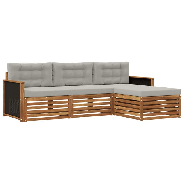 vidaXL Outdoor-Sofagarnitur 4 Stk Natur und Hellgrau Polyester 3383194