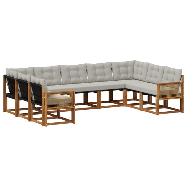 vidaXL Outdoor-Sofagarnitur mit Kissen 9 Stk Natur und Hellgrau 3382211