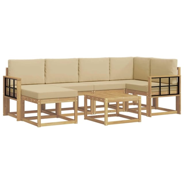 vidaXL Outdoor-Sofagarnitur 7-Tlg Weiß und Beige Massivholz Akazie 3387922
